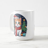 Schattigee Kerstkat met Bomen Feestelijk Koffiemok (Voorkant links)