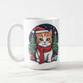 Schattigee Kerstkat met Bomen Feestelijk Koffiemok (Links)