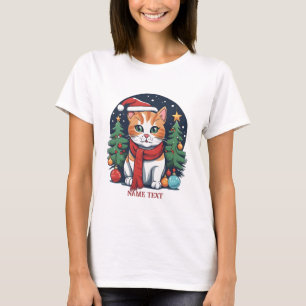 Schattigee Kerstkat met Bomen Feestelijk T-shirt