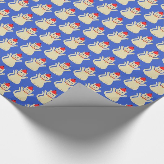 Schattigee kerstkat met patroon cadeaupapier (Hoek)
