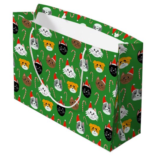 Schattigee kerstkat met patroon groot cadeauzakje (Achterkant Gekanteld)