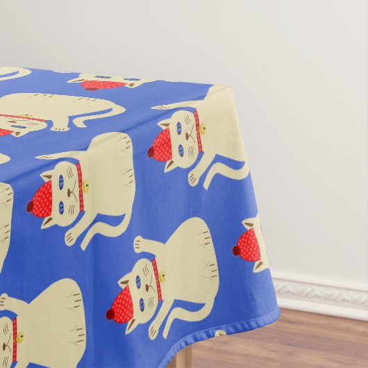 Schattigee kerstkat met patroon tafelkleed (Voorbeeld)