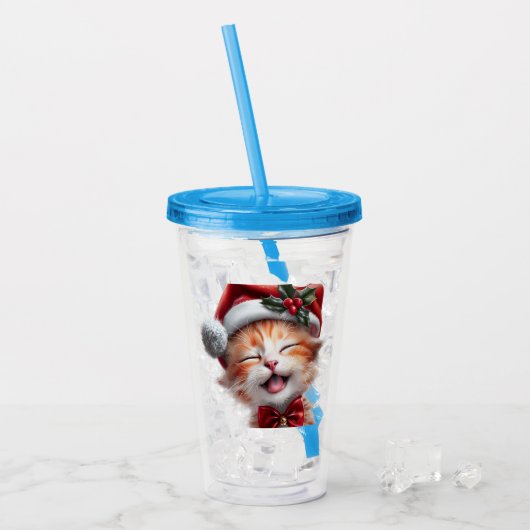 Schattigee Kerstkat met Santa Hat en Bow Stropdas Acryl Drinkbeker (Voorkant ijs)