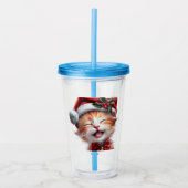 Schattigee Kerstkat met Santa Hat en Bow Stropdas Acryl Drinkbeker (Voorkant)