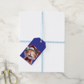 Schattigee Kerstkat met Santa Hat en Bow Stropdas Cadeaulabel (Met Touw)
