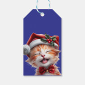 Schattigee Kerstkat met Santa Hat en Bow Stropdas Cadeaulabel (Achterkant)