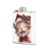 Schattigee Kerstkat met Santa Hat en Bow Stropdas Heupfles (Links)