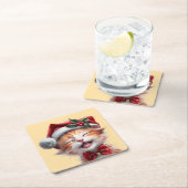 Schattigee Kerstkat met Santa Hat en Bow Stropdas Kartonnen Onderzetters (Insitu)