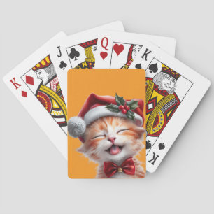 Schattigee Kerstkat met Santa Hat en Bow Stropdas Pokerkaarten