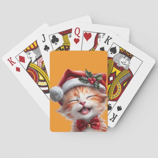 Schattigee Kerstkat met Santa Hat en Bow Stropdas Pokerkaarten (Achterkant)
