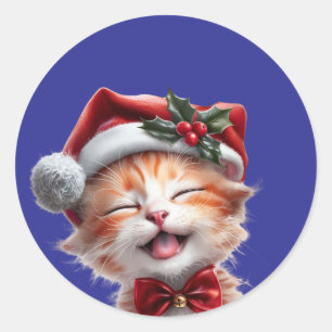 Schattigee Kerstkat met Santa Hat en Bow Stropdas Ronde Sticker