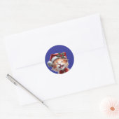 Schattigee Kerstkat met Santa Hat en Bow Stropdas Ronde Sticker (Envelop)