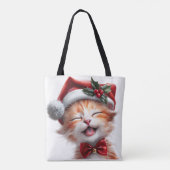 Schattigee Kerstkat met Santa Hat en Bow Stropdas Tote Bag (Achterkant)