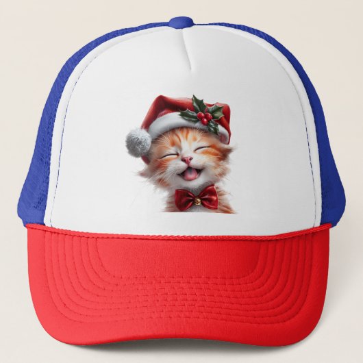 Schattigee Kerstkat met Santa Hat en Bow Stropdas Trucker Pet (Voorkant)