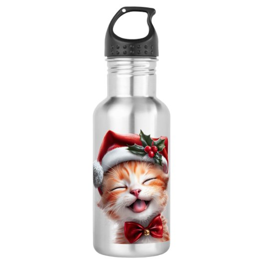 Schattigee Kerstkat met Santa Hat en Bow Stropdas Waterfles (Voorkant)