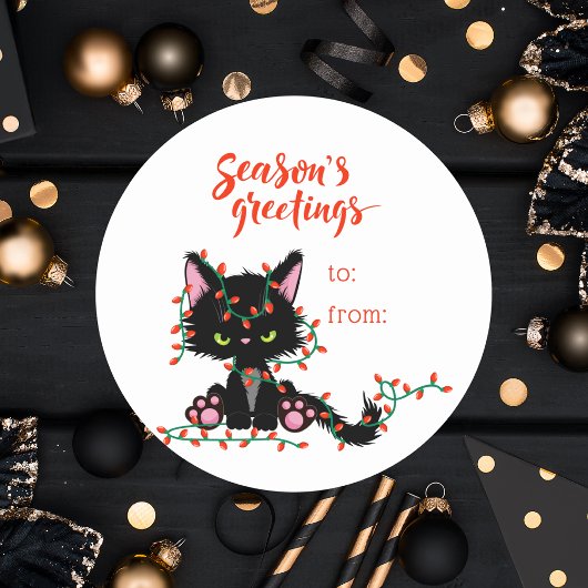 Schattigee kerstkat naar van vakantiegeschenk ronde sticker