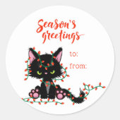 Schattigee kerstkat naar van vakantiegeschenk ronde sticker (Voorkant)