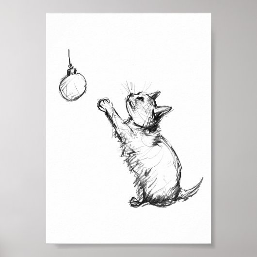 Schattigee kerstkat reikt naar Ornament Poster (Voorkant)