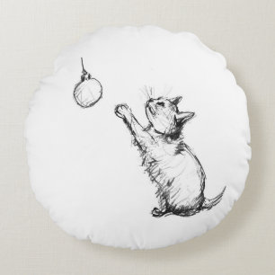 Schattigee kerstkat reikt naar Ornament Rond Kussen