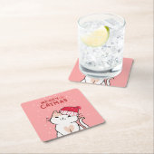 Schattigee Kerstkat Vrolijke Kerstman Hat Kitten Kartonnen Onderzetters (Insitu)