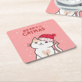 Schattigee Kerstkat Vrolijke Kerstman Hat Kitten Kartonnen Onderzetters (Schuin)