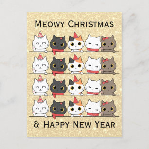 Schattigee kerstkatten gezichten Meowy Christmas Briefkaart
