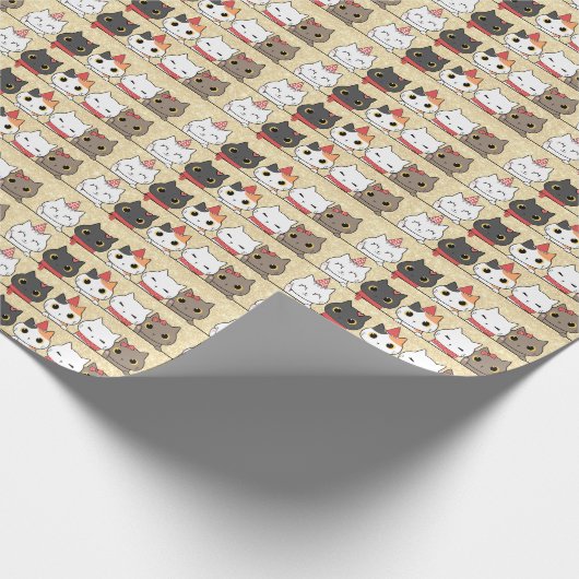 Schattigee kerstkatten gezichten Meowy Christmas Cadeaupapier (Hoek)