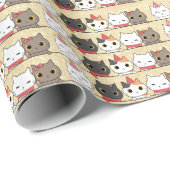 Schattigee kerstkatten gezichten Meowy Christmas Cadeaupapier (Rol Hoek)