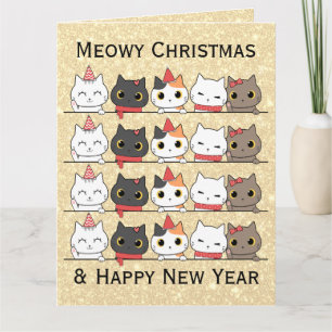 Schattigee kerstkatten gezichten Meowy Christmas Kaart