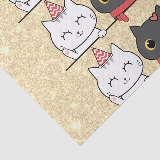 Schattigee kerstkatten gezichten Meowy Christmas Tissuepapier (Detail)