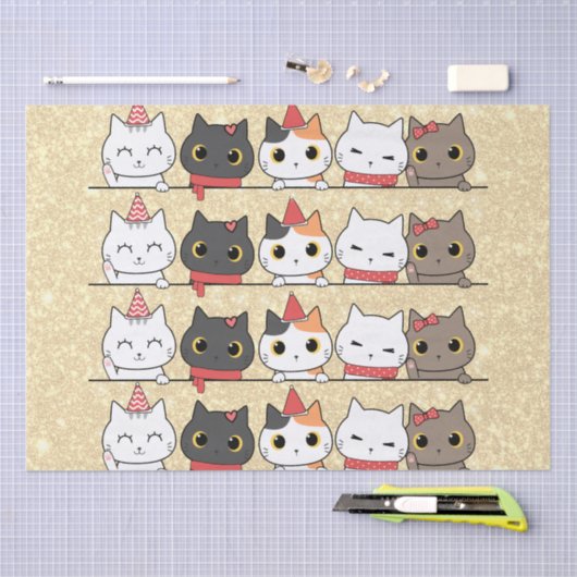 Schattigee kerstkatten gezichten Meowy Christmas Tissuepapier (Craft)