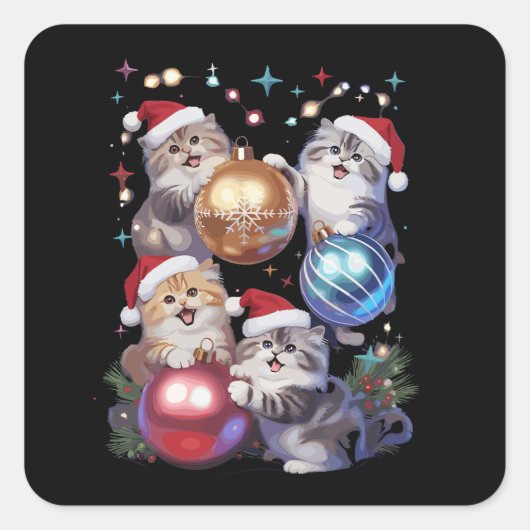 Schattigee kerstkatten in de ruimte Ornamenten Vierkante Sticker (Voorkant)