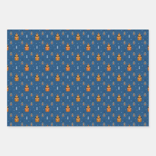 Schattigee kerstkatten in winterbreien blauw inpakpapier vel (Voorkant 3)