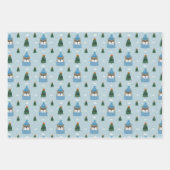 Schattigee kerstkatten in winterbreien blauw inpakpapier vel (Voorkant)