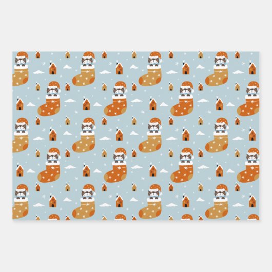 Schattigee kerstkatten in winterbreien lichtblauw inpakpapier vel (Voorkant)