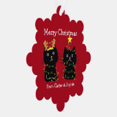 Schattigee kerstkatten in Xmas Lights Custom Rood Ornament Kaart (Rechts)
