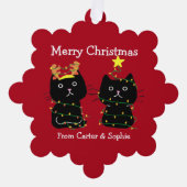 Schattigee kerstkatten in Xmas Lights Custom Rood Ornament Kaart (Voorkant)