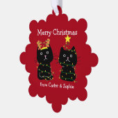Schattigee kerstkatten in Xmas Lights Custom Rood Ornament Kaart (Links)