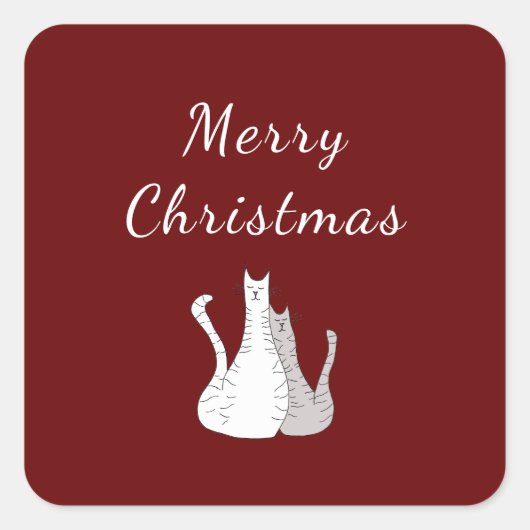Schattigee Kerstkatten Katten Rood Vierkante Sticker (Voorkant)