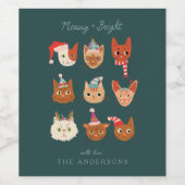 Schattigee Kerstkatten Meowy Wijn Etiket (Enkel label)