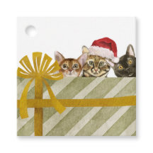 Schattigee kerstkatten met een Cadeau Cadeau Label