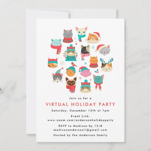 Schattigee kerstkatten Virtual Holiday Party Kaart (Voorkant)