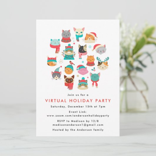 Schattigee kerstkatten Virtual Holiday Party Kaart (Staand voorkant)