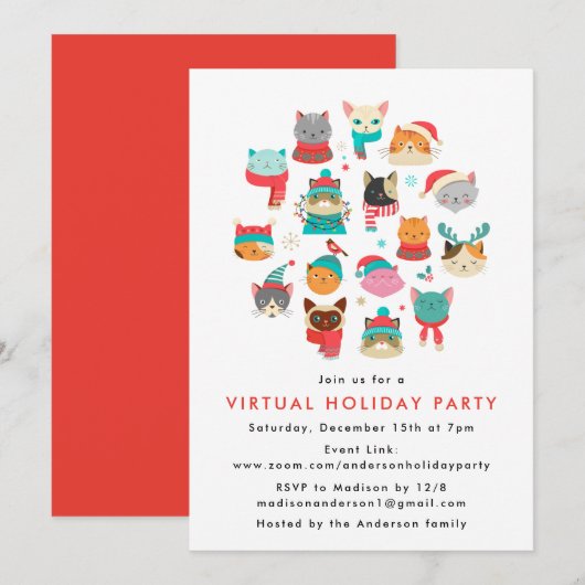Schattigee kerstkatten Virtual Holiday Party Kaart (Voorkant / Achterkant)