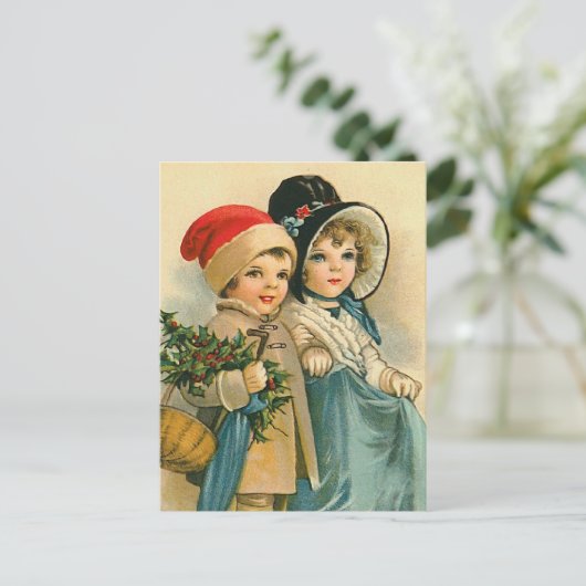 "Schattigee kerstkinderen" Feestdagenkaart (Staand voorkant)