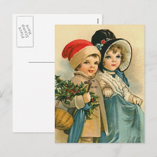 "Schattigee kerstkinderen" Feestdagenkaart (Voorkant / Achterkant)