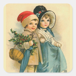 "Schattigee kerstkinderen" Vierkante Sticker