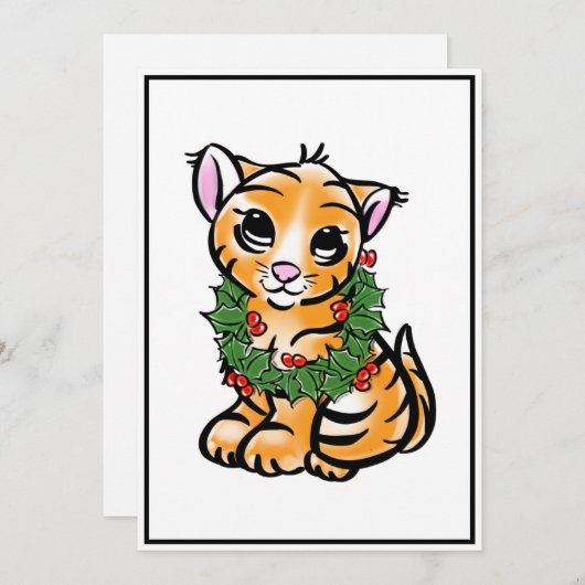 Schattigee kerstkitten tijger feestdagenkaart (Voorkant / Achterkant)