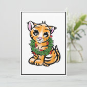 Schattigee kerstkitten tijger feestdagenkaart (Staand voorkant)