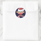 Schattigee kerstknop met kerstmuts- vogel & tekst ronde sticker (Tas)